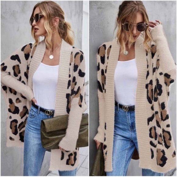 Leopard Print Fuzzy Open Front Cardigan - Picture 10 of 11